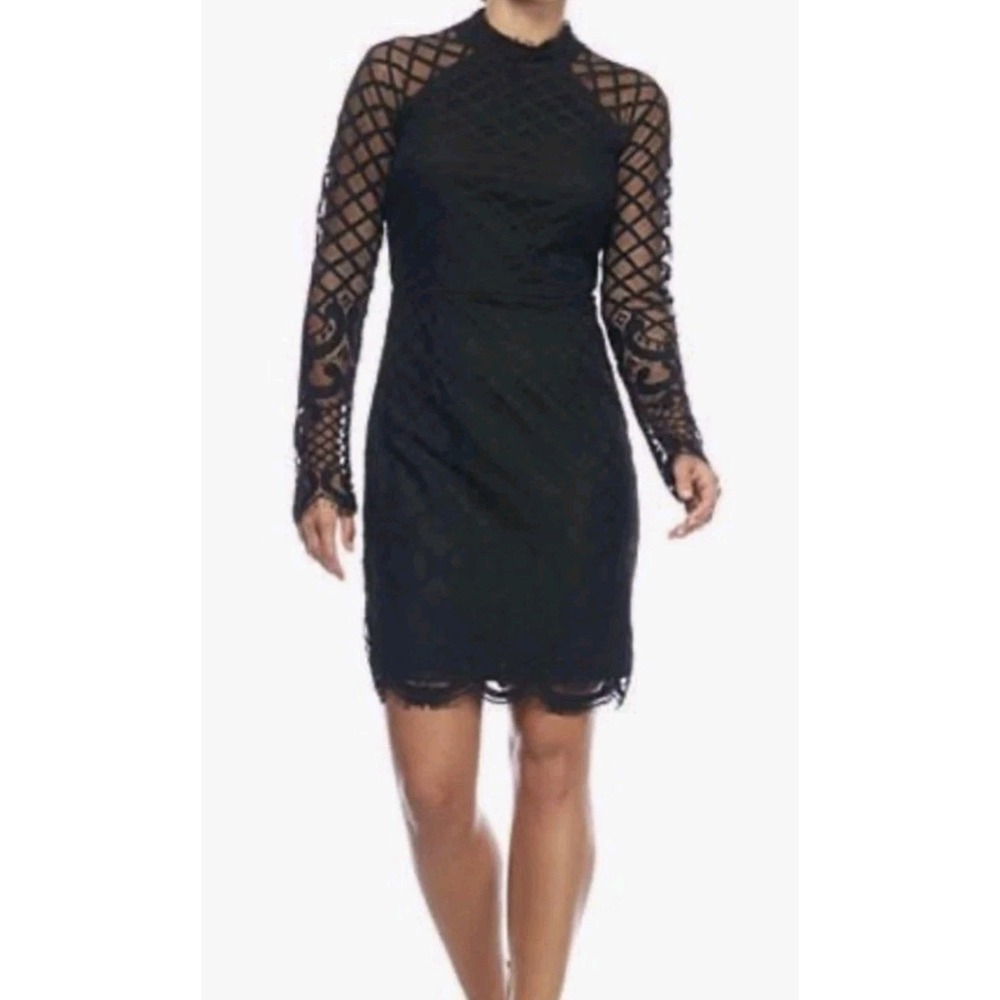 Sequin Hearts Black Dress Size 7 Lace Overlay High Neck Soft Goth Romantic Chic